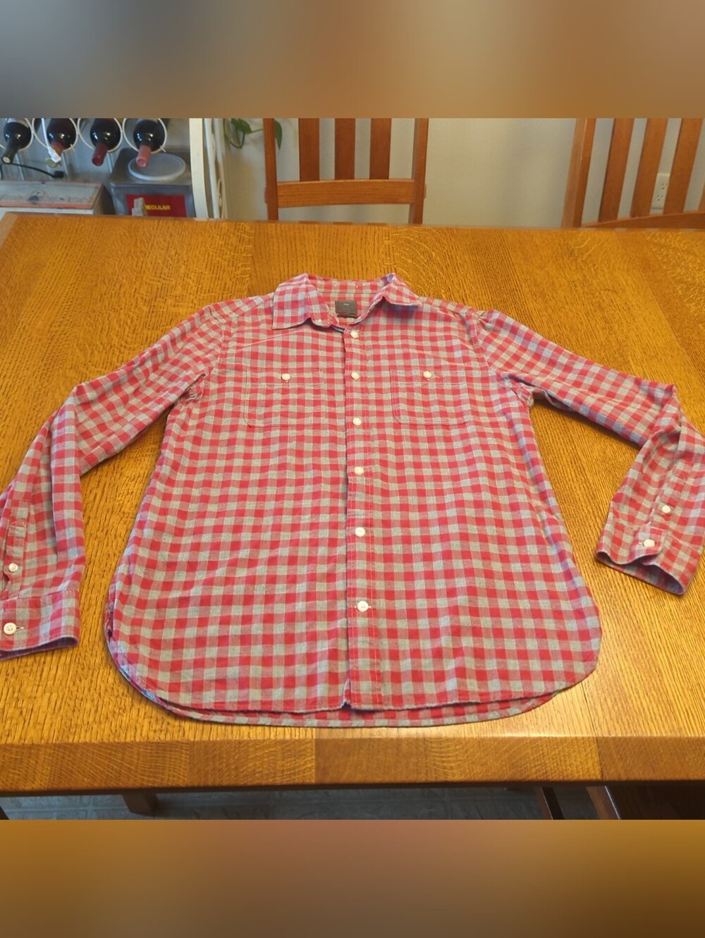 GAP Red Plaid Button Down Shirt- Men's Size Medium- Heather Gray / Cape Red